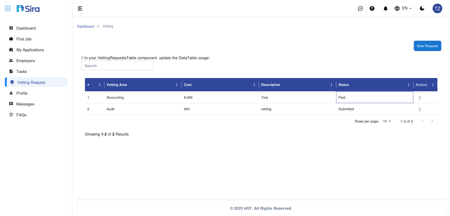 vetting-request Page